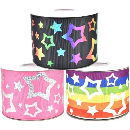 50yards 75mm Multicolored Stars star Grosgrain Ribbon For DIY Accessories Welcome Custom Printed