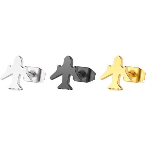 AsJerlya New Style Mini Simple Titanium Steel Airplane Ear Stud Stainless Steel Studs Womens Fashion Jewelry