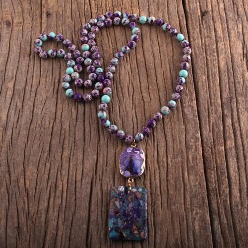 Fashion Bohemian Jewelry Gorgeous Gems Long Knotted With Semi Precious Stone Pendant Necklaces For Women Boho Necklace