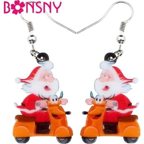 Bonsny Acrylic Christmas Gift Santa Claus Earrings Drop Dangle Party Decoration Sets Jewelry For Women Girls Teens Charms Bijoux