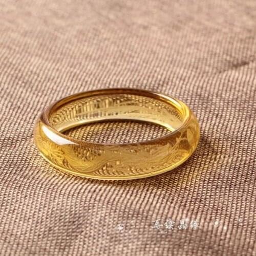 Natural Yellow Citrine Quartz Crystal Carved Dragon Phoenix Women Bangle 54mm 55mm 56mm 57mm 58mm 62mm 63mm Bangle AAAA