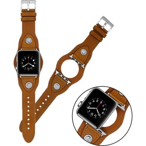 For Apple Watch Series 5 4 3 2 1 44MM 40MM 42MM 38MM Cuff Genuine Leather Bracelet for iWatch 44MM 40MM Replacement Wristband
