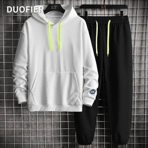 Brand Homme Two-Piece Set Pure Color White Hooded Sportswear Mens/Womens Sportswear Gym Hoodie + Sweatpants Jogging Sweatshirt