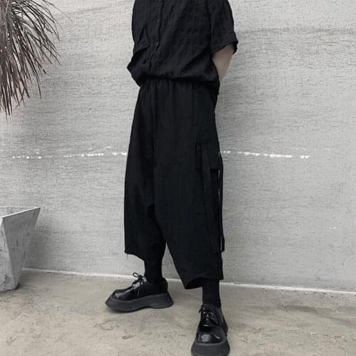 Summer dress dark black ins mens loose large pocket casual pants middle pants youth fashion mens Harem Pants Capris