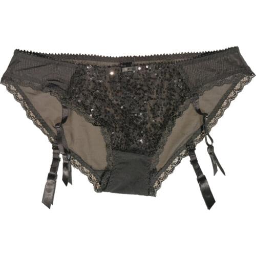 Black Sequin Lace Removable Straps Sexy Panties with Garter Belt for Stockings Removable Straps Womens Suspender Belt GA1305