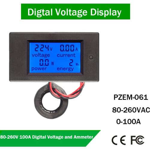 AC 80-260V 0-100A Digital Voltmeter 110V 220V Ammeter Power Energy Tester Current Voltage Meter Power Wattmeter Adapter Supply