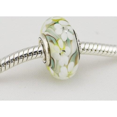 CKK 925 Sterling Silver Murano Glass Beads Flower Mixed Colours Charms Jewelry Making Fits For Bracelets