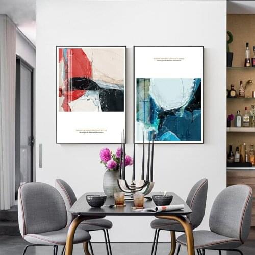 Spray Color Abstract Nordic Blue Red Graffiti Scenery Canvas Painting Sofa Background Wall Picture Poster Living Room Decoration