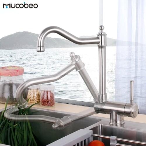European design 304 Stainless Steel Kitchen Folding Faucet Single Handle Hot And Cold Inner Window Sink Mixer Tap