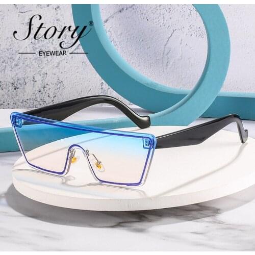 STORY Trendy Futuristic Oversized Sunglasses Women Men 2021 Brand Design 90s New Fashion Rimless Square Sun Glasses S20856G