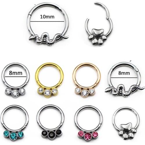 1Pc 6-12mm Surgical Steel Opal Rings Septum Trick For The Nose Ear Septum Piercing Jewelry Titanium Pole Zircon Plated Rhodium