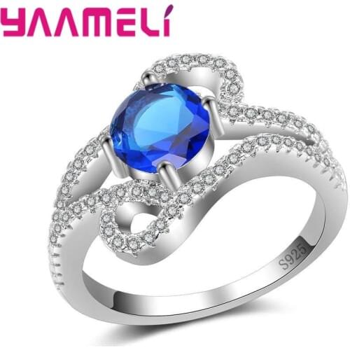 New Luxury Austrian Crystal 925 Silver Rings for Women Eternity Ring with Blue AAA Cubic Zirconia Jewelry Bague Bijoux