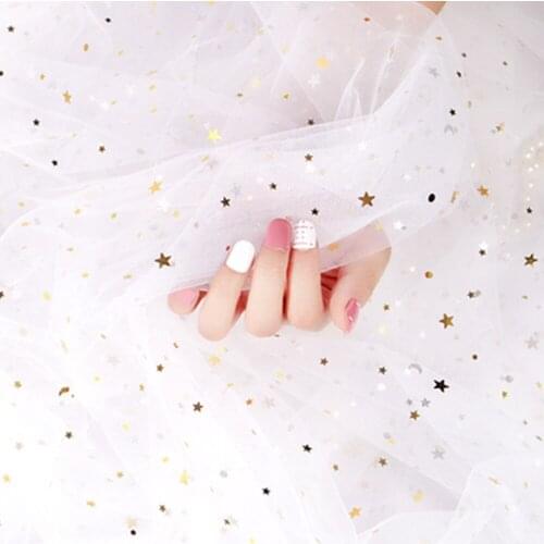 Bling Sequins Lace Fabrics Soft Tulle Handmade for Sewing DIY Dolls Curtains Wedding Home Decor Star Gauze Mesh Cloth Tissu 1m