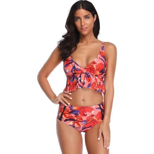 Sexy Women Two Pieces Swimsuit Bikini Set High Waist Swimwear Floral Print Swimsuit Bathing Biquini Swim Suit Padded Beachwear