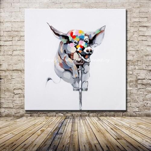Mintura Handmade Modern Abstract Colorful Lovely Animal Acrobatics Pig Oil Painting On Canvas Wall Art For Childrens Decoration