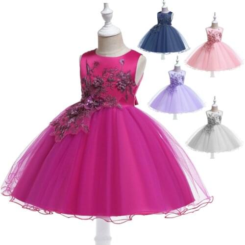 New Flower Girls Dress Children Sleeveless Embroidery Top with Tulle Party Wedding Dress Formal Kids Dresses Bebe Vestido