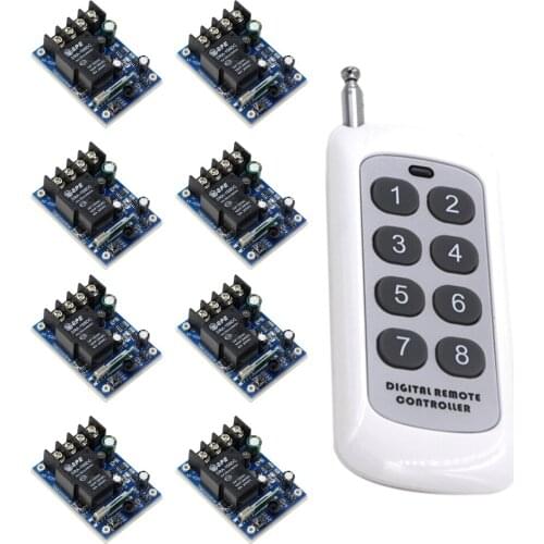 New Style DC12V 24V 36V 48V RF Wireless Remote Control Switch System 8 Keys Digital Remote Controller + 8 pcs Receivers Board