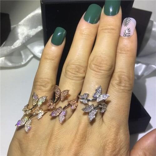 Charming Butterfly ring Silver color pave AAAAA Cz wedding band rings for women Bridal Statement Party Jewelry