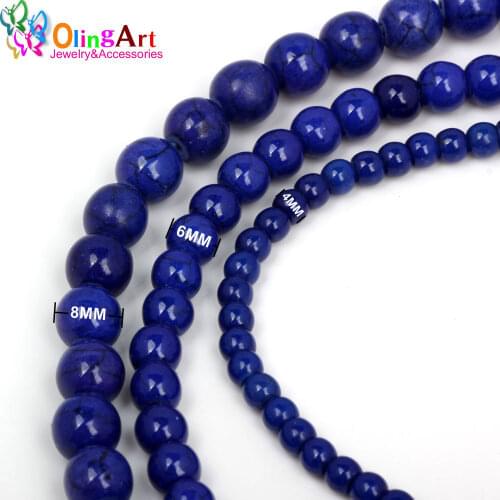 OlingArt 4mm/6mm/8mm Synthetic Stone beads Round Dark blue Turquoises Light Color Howlite Fashion beads for jewelry making NEW