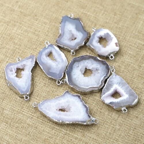 Wholesale Natural White Agatas Slice Pendant Connector, Irregular Gold Natural on Druzy Natural Gem Pendant for DIY Jewelry