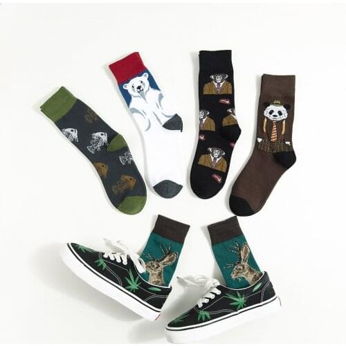 Autumn and Winter New Products Europe and The United States Tide Brand In Stockings Cartoon Animal Pattern Couple Cotton Socks