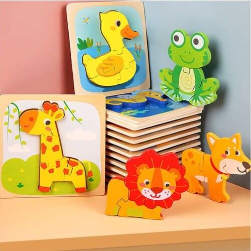 Puzzles For Kids 3D Wooden Puzzle Baby Cartoon Animal Traffic Jigsaw Montessori Educational Toys For Children Early Learning