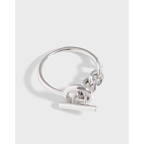 Authentic 925 Sterling Silver "O T" Toggle Chain Ring Fine Jewelry TLJ1660