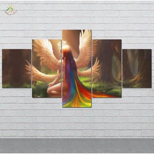 Colorful Angel Wings and Nimbus Hair Wall Art HD Prints Canvas Art Painting Modular Picture And Poster Canvas Painting 5 Pieces
