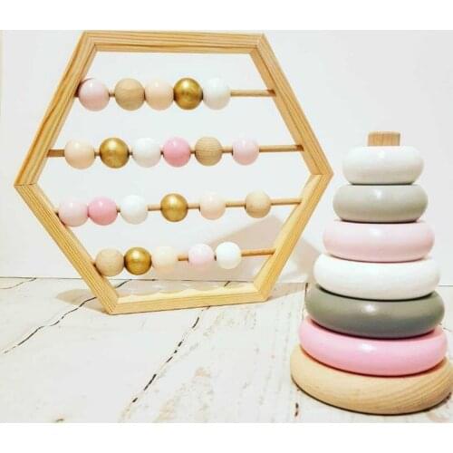 New Nordic Style Natural Wooden Abacus With beads Craft Baby Early Learning Educational Toys Scandinavian Style Baby Room Decor