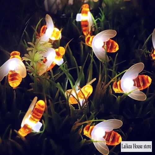 Solar Powered Bee Lamp Bee String Lights 20/30/50LED Bee Shaped LED String Lights Fairy Lights For Holiday Party Garden Decor