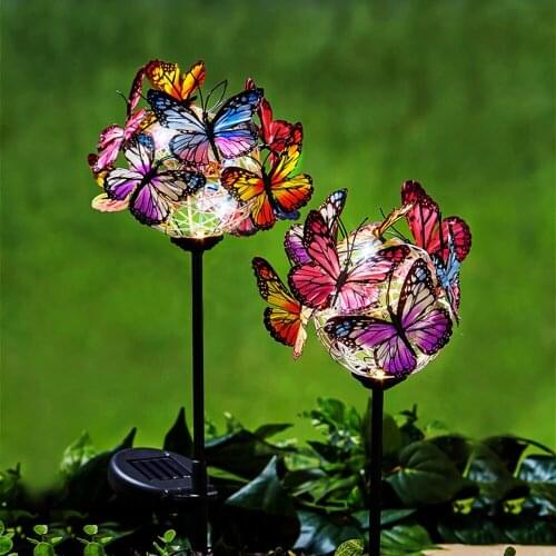 Solar Lights Led Lamp 2pcs Waterproof Lawn Decorations Color Butterfly Garden