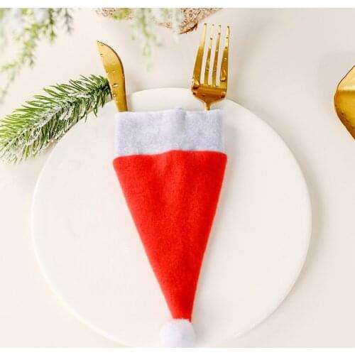Party Home Decoration Supplies Gift 8pcs Santa Claus Hat Cutlery Holder Bags Fork Cover for New Year Table Decor