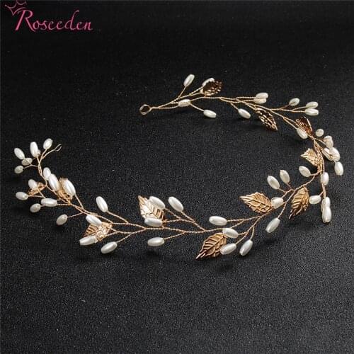 Handmade Fashion Pearl Leave Hair Vine Tiara Bride Head Chain Bridal Headbands Hair Ornaments Wedding Hair Accessories RE3321