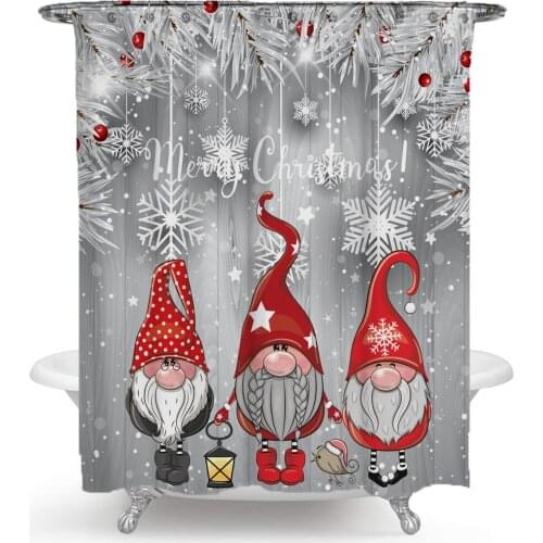 Hot Christmas Day Cartoon Silver Wood Printed Shower Curtain Waterproof Perforated Bathroom Curtain