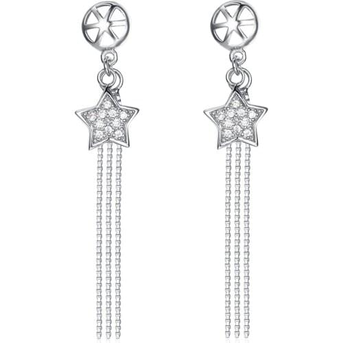 ZEMIOR 925 Sterling Silver Long Tassel Earrings For Women Shining Star 5A Cubic Zirconia Earring Fine Anniversary Jewelry