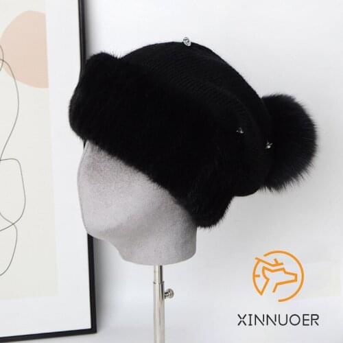 Ladies Knitted Hat Winter Leisure Business Matching Natural Fur Fashion Warm Mink Velvet Hat New Products In 2021