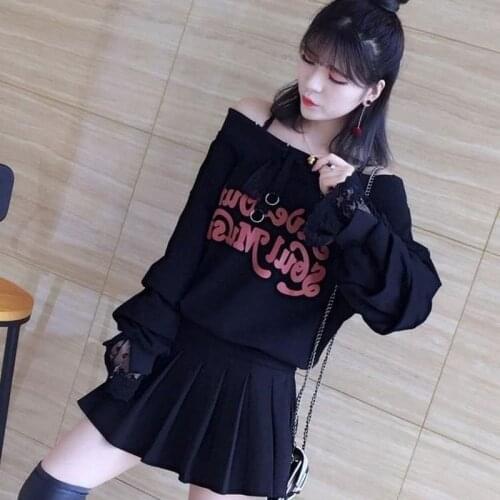 Plus size womens fat MM2020 Korean cool spring autumn new dress, fat sister one-word collar sweater short skirt two-piece suit