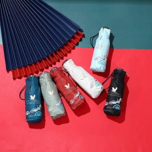 GM1530Chinese Style Lightweight Five-fold Umbrella Black Plastic Anti-ultraviolet Umbrellas Folding Mini Sun Umbrella Women