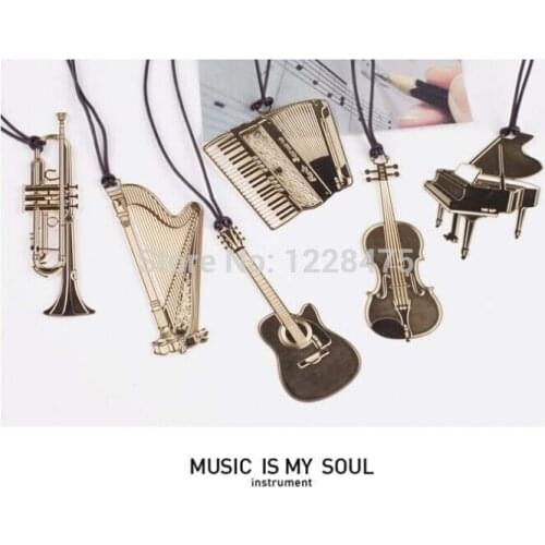 1pcs/lot 6 styles novelty musical instrument designs Metal Bookmark Gold Book marks best gift for reader