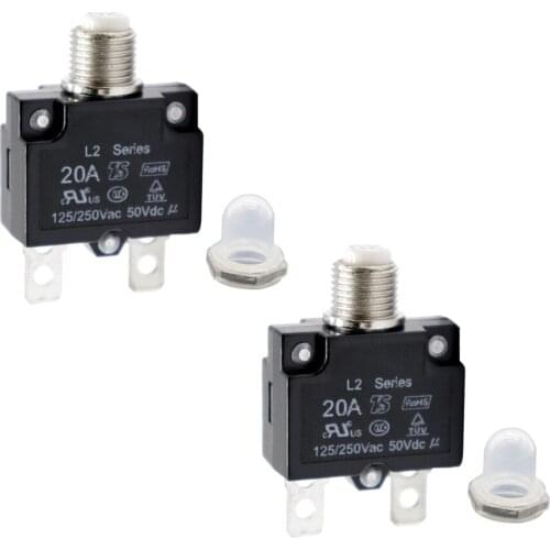 2PCS 20 Amp DC Thermal Circuit Breaker with Quick Connect Terminal & Transparent Waterproof Button Cover