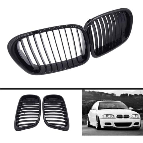 2 Pcs Fit for BMW E39 5 Series 1997-2003 OEM Style Car Front Black Wide Kidney Grille Racing Grills Gloss Black/ Matte Black