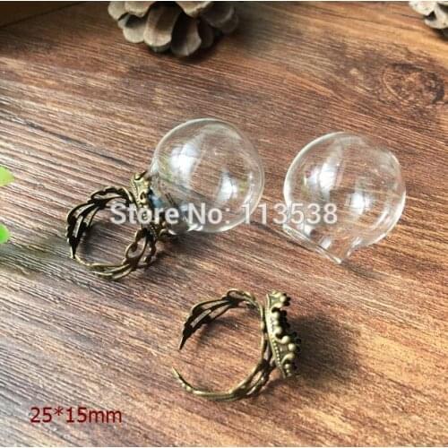 20sets 25*15mm glass globe flower ring findings set glass globe set glass vial ring glass cover jewelry accessory