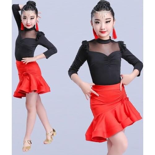 2018 Newest Childrens Latin Dance Practice Clothes Latin Dance Skirt Childrens Latin Dance Competition Performance Clothing