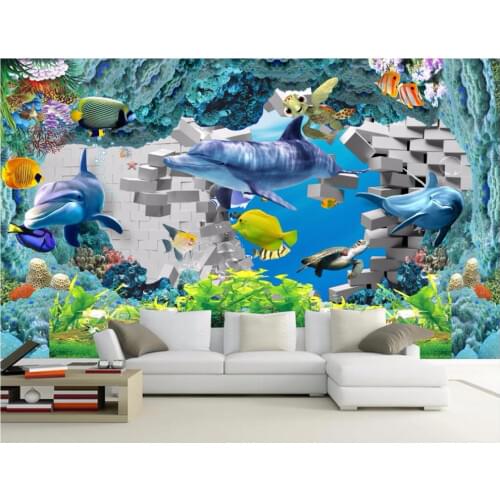 3d wallpaper custom photo Brick wall 3D dolphin dream underwater home decor living room 3d wall murals wallpaper for walls 3 d