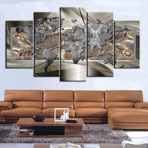 5 Panels Abstract Map Mural Hd Print Wall Art Canvas Painting Poster and Print Home Living Room Decor