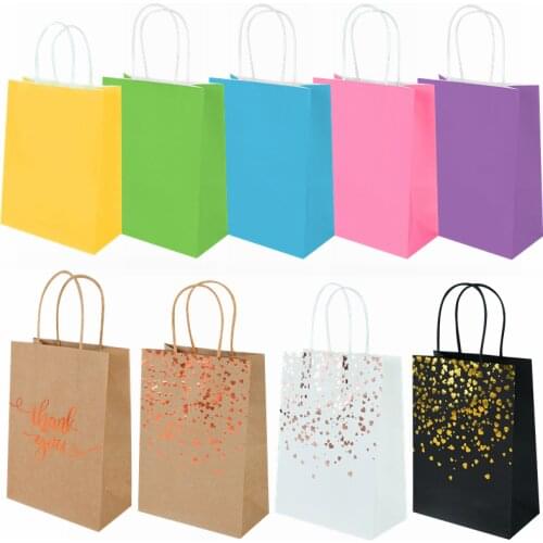 6pcs Paper Bags with Handles Multicolor Heart Gift Bag 15x21x8cm Wedding Birthday Party Favors Cookie Gifts Packaging Supplies