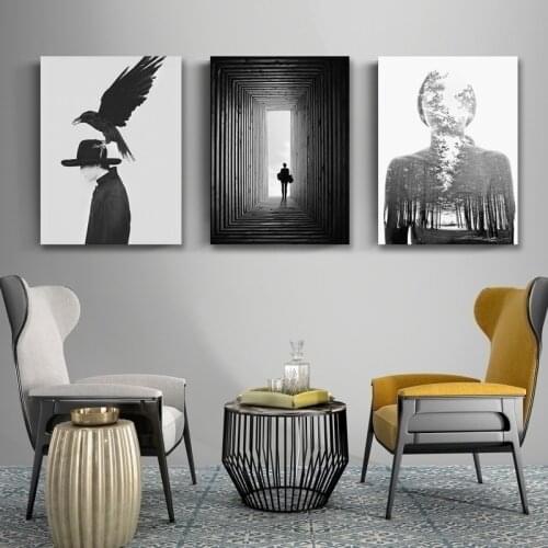 Abstract Nordic Modern Women Canvas Paintings Poster Print Black and White Wall Art Pictures for Living Room Home Office Decor