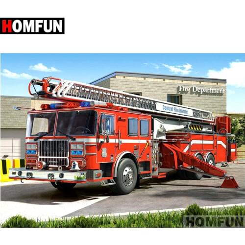 HOMFUN 5D DIY Diamond Painting "Fire truck" Full Drill Resin Diamond Embroidery Cross Stitch Home Decor A07102