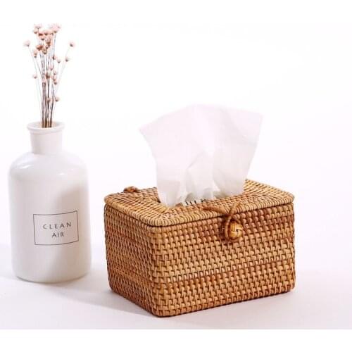 Paper Rack Rattan Tissue Box Elegant Home Decoration Handmade Desktop Tissue Container Napkin Storage Case WY81113