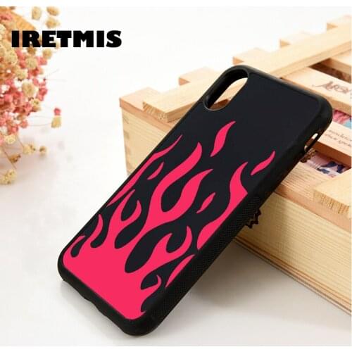 Iretmis 5 5S SE 2020 6 6S Silicone Rubber Phone Case Cover for iPhone 7 8 Plus X Xs 11 12 MINI Pro Max XR Pink And Black Flame